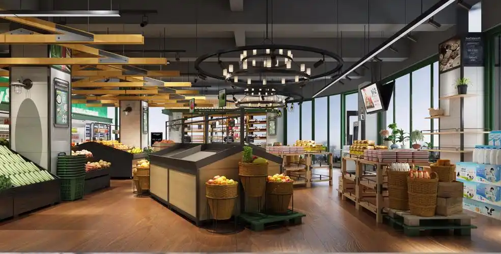 超市吧台装修设计效果图超市档口装修设计样板间图片300平米