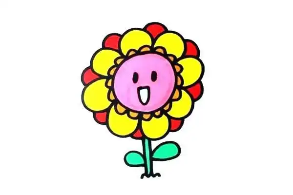 可爱的卡通太阳花简笔画彩色画法步骤图文教程