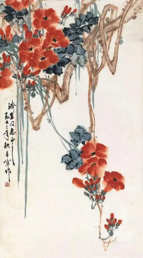 名画欣赏——荷花喜鹊草虫清供图凌霄花紫藤戴胜鸟芙蓉花