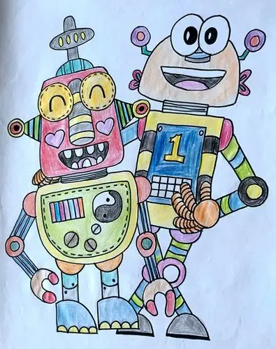 桓仁县实验小学·汪思泉·彩铅画《机器人》