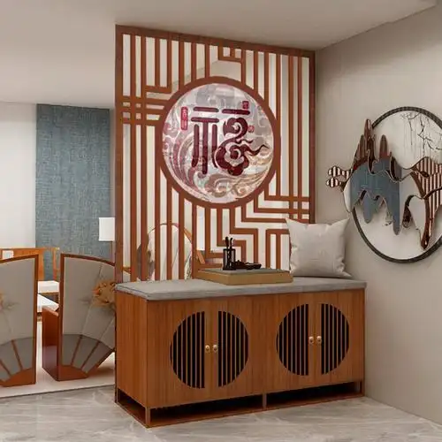 风水屏风入户实木新中式轻奢屏风鞋柜进门小户型门口屏风隔断客厅