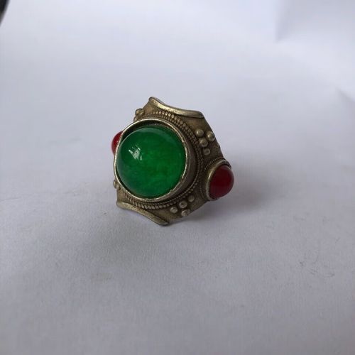 神至乡下老物件 清乾隆年仿古翡翠扳指收藏老物件银戒指sn3695