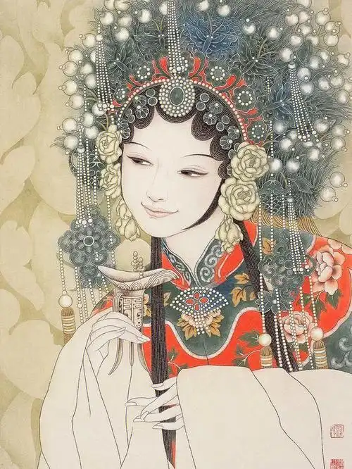 付洛红的戏曲人物工笔画,以一种质朴却又诗意的艺术表现手法,删繁就简