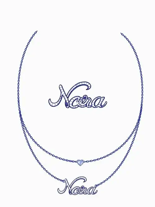 根据名字nora 设计的艺术字体.然后项链采用双层设计.