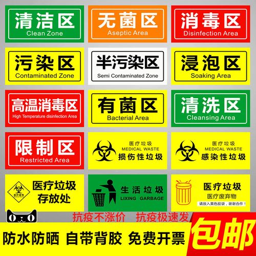 医院手术室地标一米线地贴限制区非污染区小心地滑分区标识清洁区缓冲