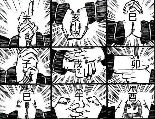 "尸鬼封尽"的结印    巳-亥-未-卯-戌-子-酉-午-巳 最后双手合十