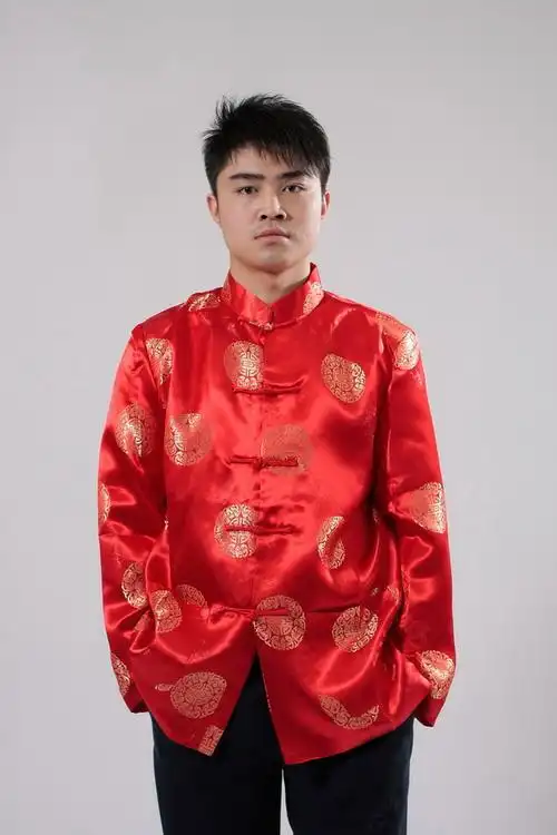 男士唐装长袖外套中国国风丝绸男装上衣喜庆民族服装