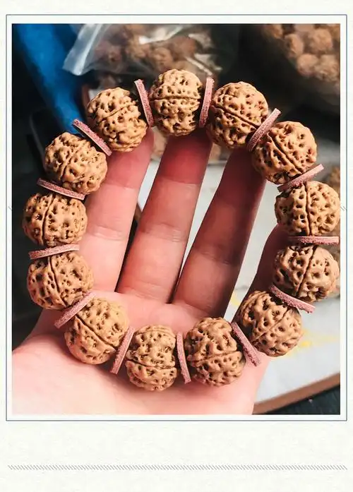 尼泊尔大金刚菩提子5瓣梅花桩黄皮爆肉手串男士佛珠手链原籽深清