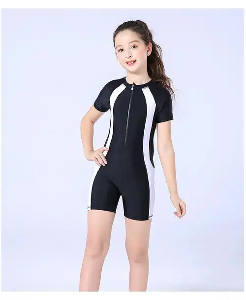 12岁小朋友的游泳衣韩版可爱儿童女2022新款洋气连体防晒连体裙式藏青