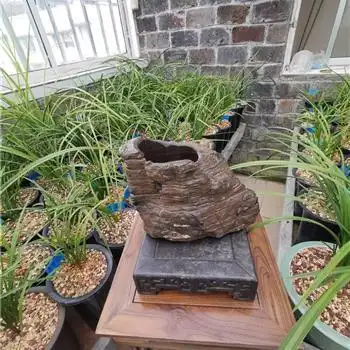 千层石原石深盆有一角有点小裂介意慎拍直付包邮