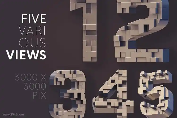 未来感立体几何形的3d英文装饰字体