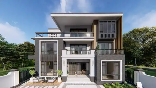 乡村自建房,496㎡的现代别墅造价只需要92万|住宅|现代风格|外立面|仿