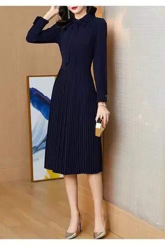 时尚品牌2020秋冬季新款女长袖连衣裙高端收腰显瘦气质名媛女神范