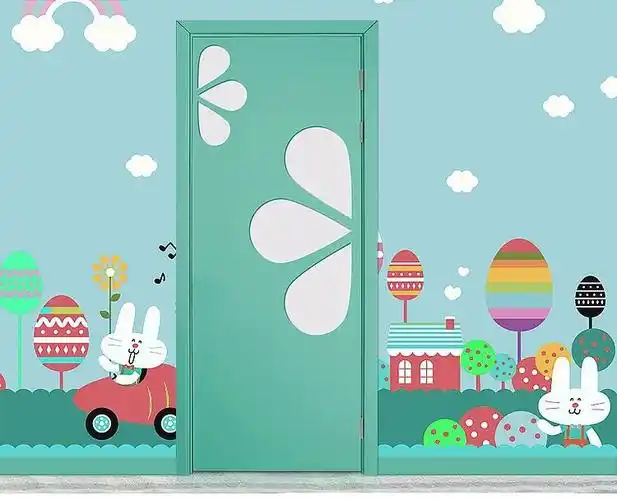 幼儿园木门防夹手门艺术门培训班教室门彩色早教学校门定做卡通门免漆