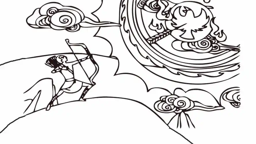 后羿射日怎么画 - 简笔画 - 懂得