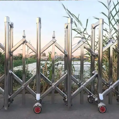 不锈钢伸缩门手动推拉门手推路障厂门口幼儿园工地工厂铝合金大门