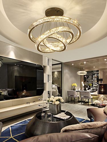 客厅吊灯简约现代餐厅led水晶灯三圈创意个性服装店复式楼大吊灯