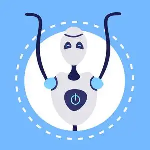 现代机器人化身举手机器人助手人工智能概念卡通人物肖像圆形框架平面