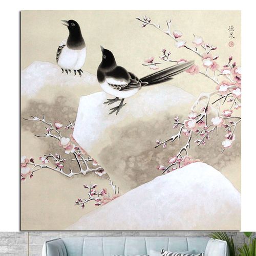 国画动物喜鹊报喜喜上眉梢喜鹊迎春喜鹊登梅海报客厅房间墙贴画