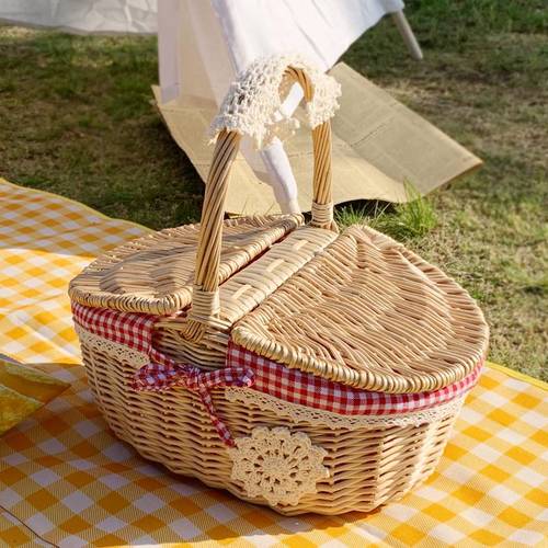 藤编柳编购物篮小手提篮野餐篮收纳筐编织收纳篮拍照摄影水果篮子