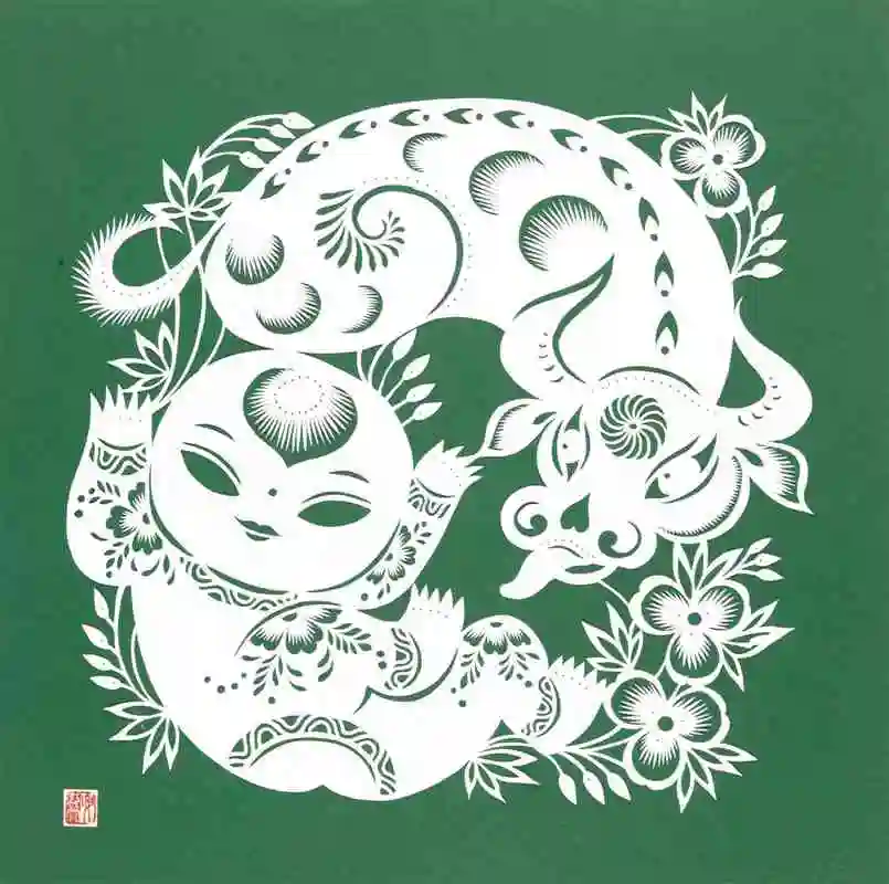 "十二生肖"——牛(剪纸)    22×22厘米    要红霞