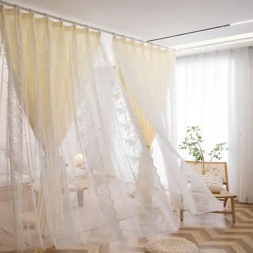 法式轻奢白色蕾丝纱帘透光不透人双层公主风卧室客厅飘窗仙气窗帘
