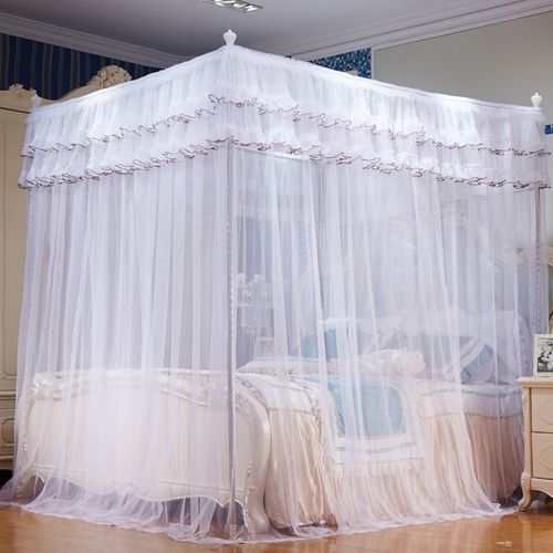 18m床上用品不锈钢支架落地三开门家用双15米加密12蚊帐白色2