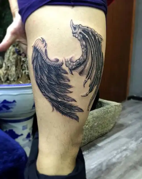 翅膀纹身图片_腿部欧美成品纹身图案