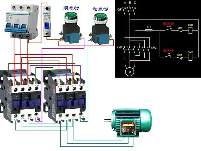 用两个德力西cjx2-2501的交流接触器如何接380v正反转电机?