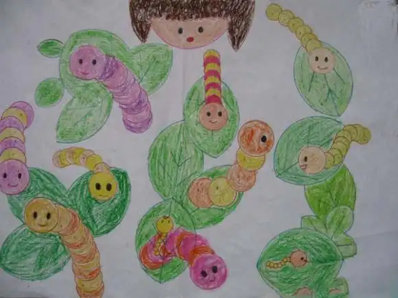 可爱的蚕宝宝儿童画蚕宝宝蜡笔画蚕宝宝