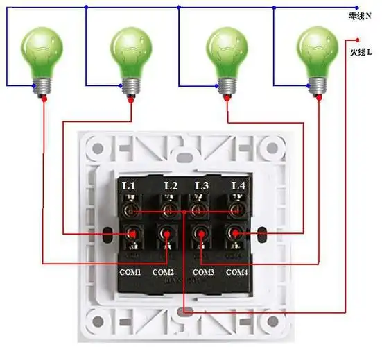 欧普开关单控单控四开接法