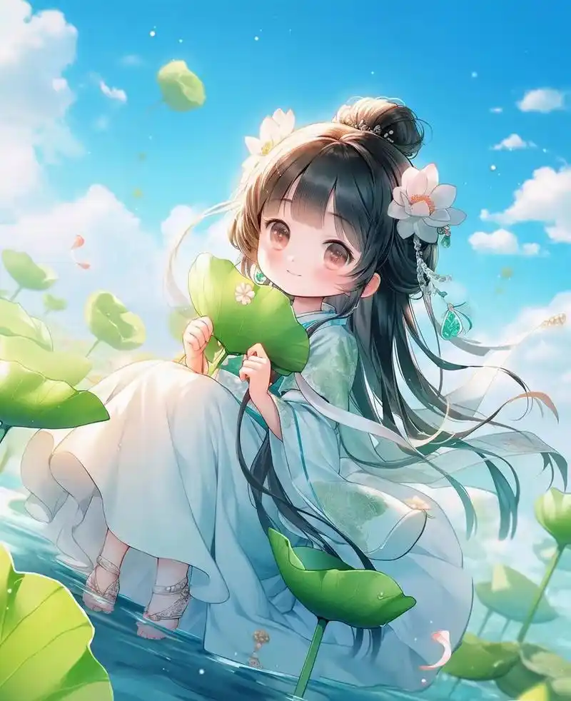夏日荷花女孩
