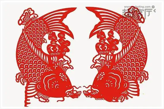 对称鱼的剪纸年画.