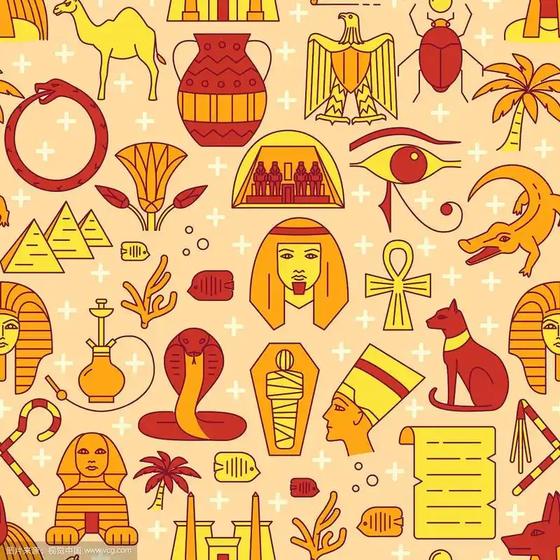 埃及无缝图案的彩色线条风格