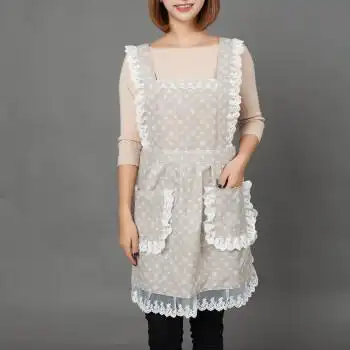 纯棉围裙韩版时尚公主欧式蕾丝花边气质淑女田园厨房罩衣防水防油 淡