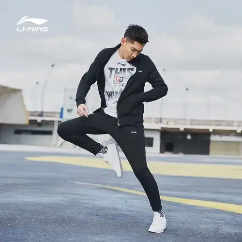 李宁运动套装男士训练开衫无帽卫衣套装时尚休闲运动服