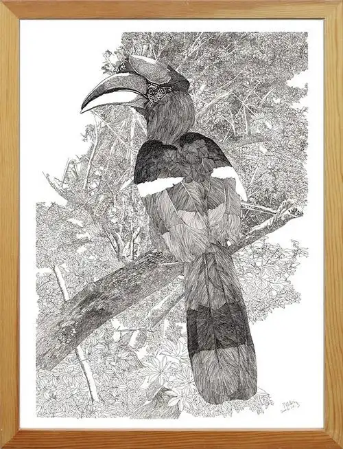 钢笔画犀鸟素描装饰画现代简约工艺画工笔画客厅卧室书房淘宝网