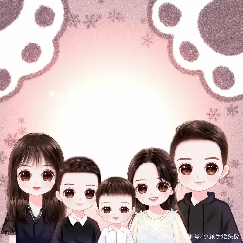 唯美漫画头像,一家三口,四口,五口手绘全家福图片