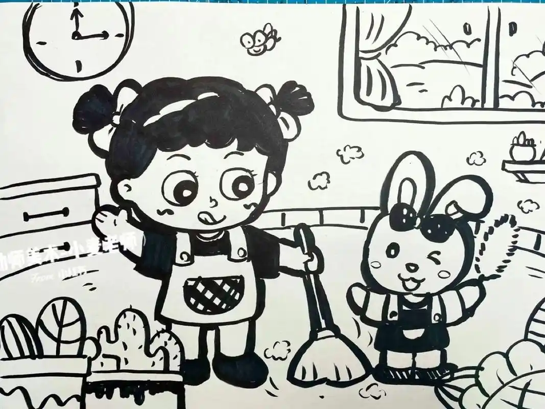 真能干》,《大扫除》,《我爱劳动》 幼师考编|幼师编制|儿童画|简笔画