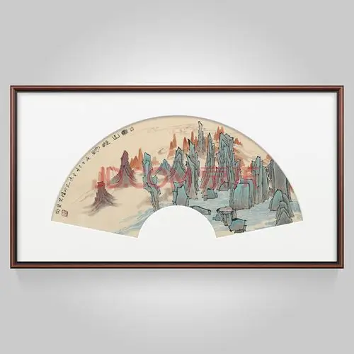 三林堂木艺 书房挂画扇面水墨山水画茶室卧室床头国画名家字画李悠凯