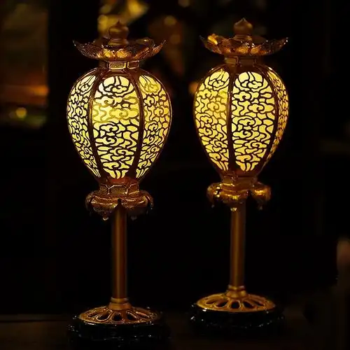 整对家用佛堂电供佛前关公财神明灯鎏金仿古宫灯莲花灯祥云长明灯