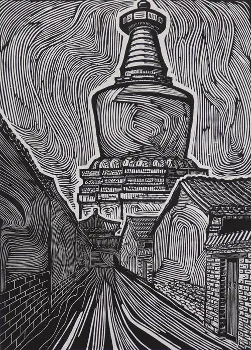 我需要木刻版画风景画,简单点的