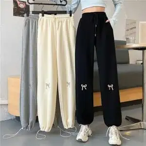 美式hiphop蝴蝶裤子女春秋ins设计感小众高腰直筒休闲运动束脚裤