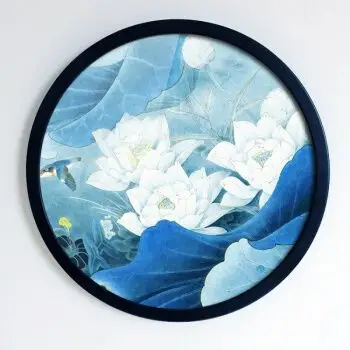 荷花 新中式禅意创意圆形框装饰画花卉工笔墙画挂画有框画客厅画 07