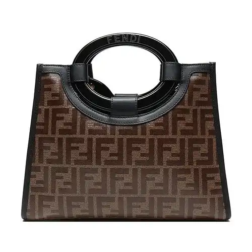 fendi/芬迪 runaway系列女包 女士双f印花棕色织物/配皮单肩斜跨手提