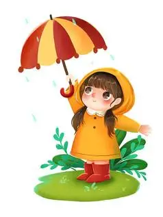 春雨打着雨伞的的小女孩
