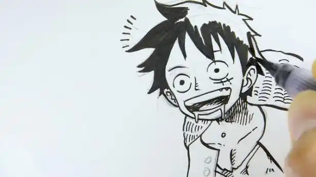 视频海贼王路飞的漫画画法黑白线稿和简单黑白色的手绘视频教程