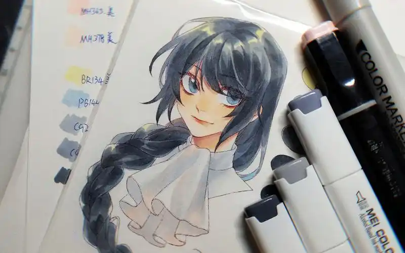 马克笔头发上色过程 讲解