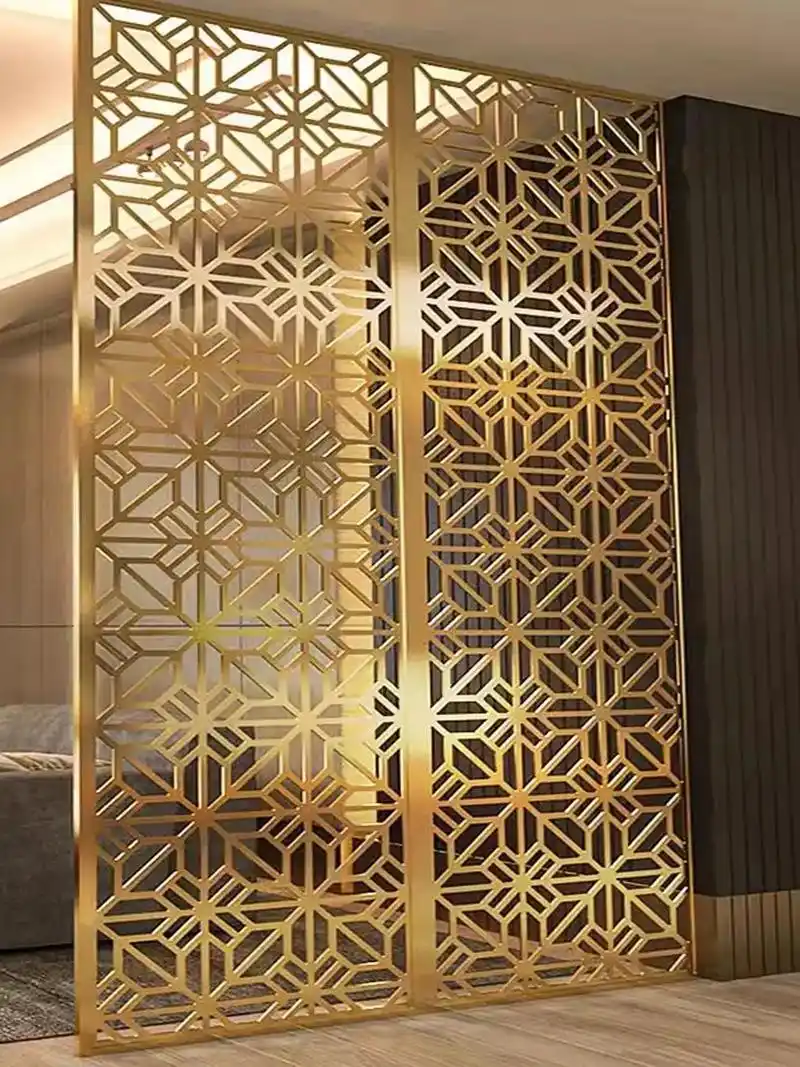 新中式不锈钢屏风客厅入户镂空格栅.