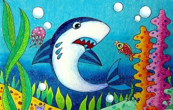儿童动物水彩画:大鲨鱼画法步骤详细教程